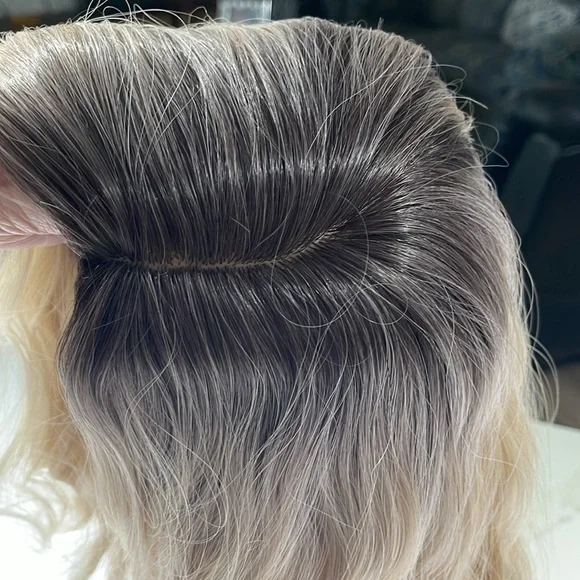 HAIR, 16” Wavy, Center Part, Curtain Bangs, with Eyelashes Ombre to Blonde - Picture 9 of 12